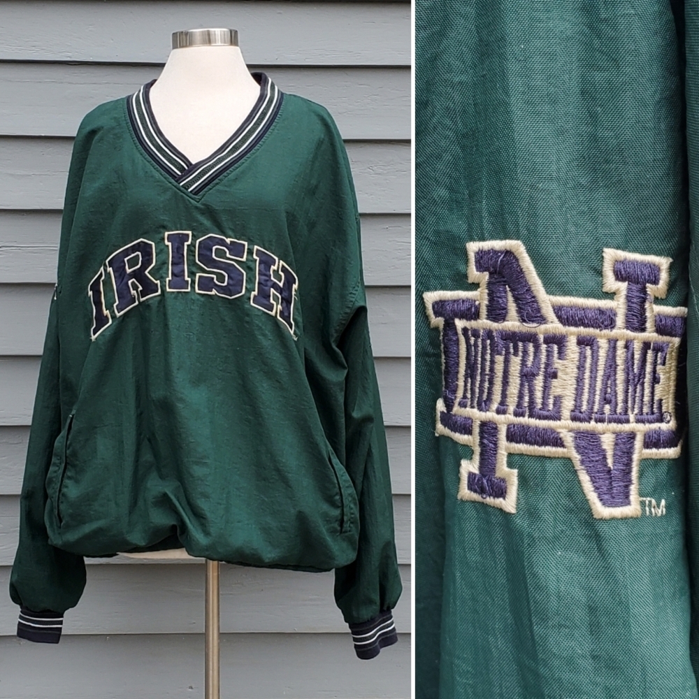 Vintage‎ 90s Champion Notre Dame Collegiate Green Navy Swishy Windbreaker XL
